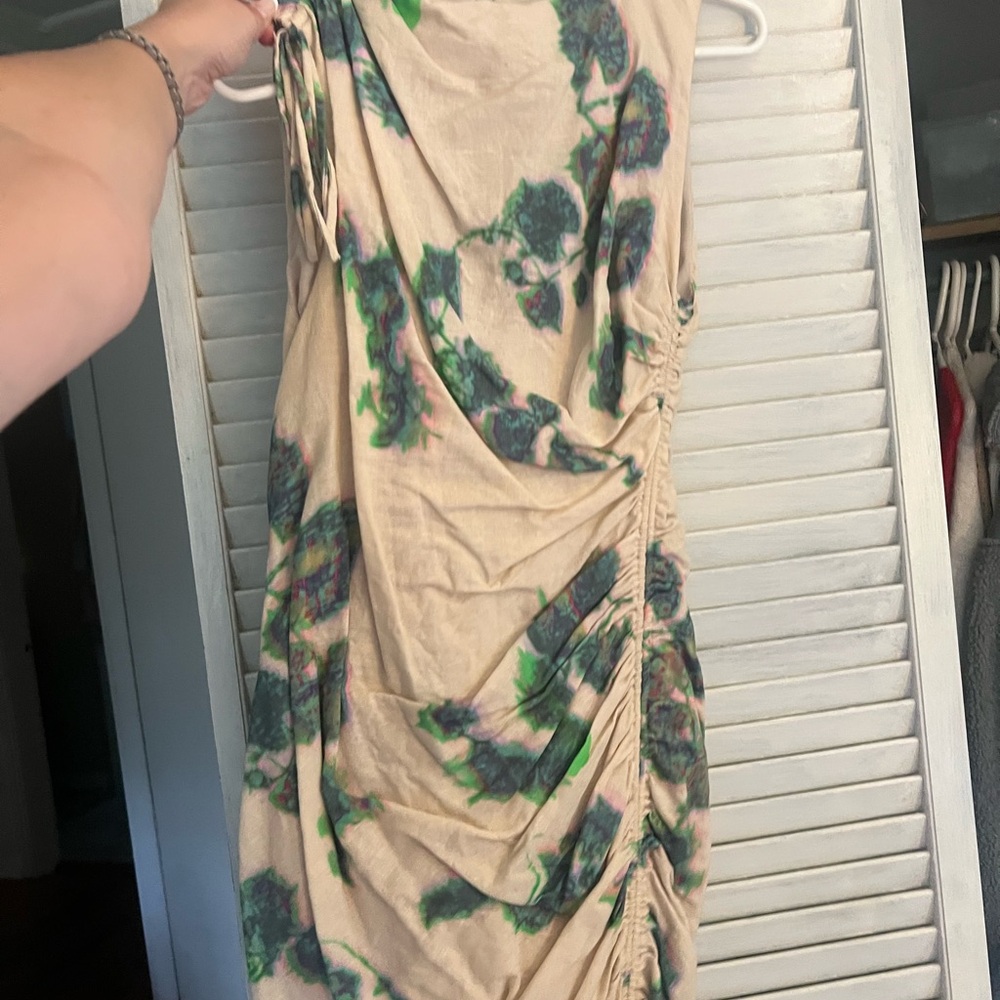 Zara Cream and Green Mini Dress